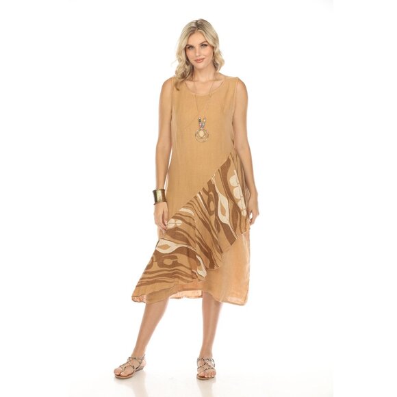 Sand Dress with Pockets and Abstract Design - Picture 1 of 6